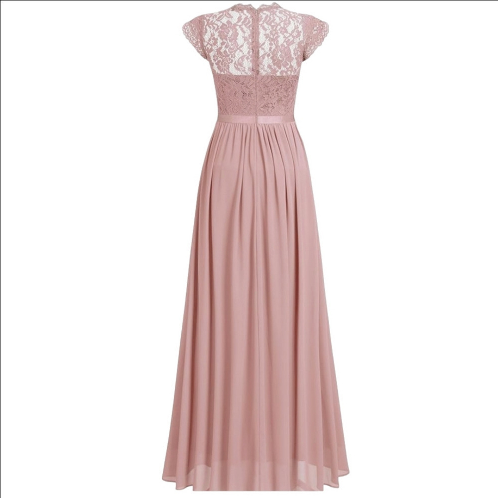 Musol Pink Lace Chiffon Fit And Flare Floor Length Gown Size S - Picture 8 of 16